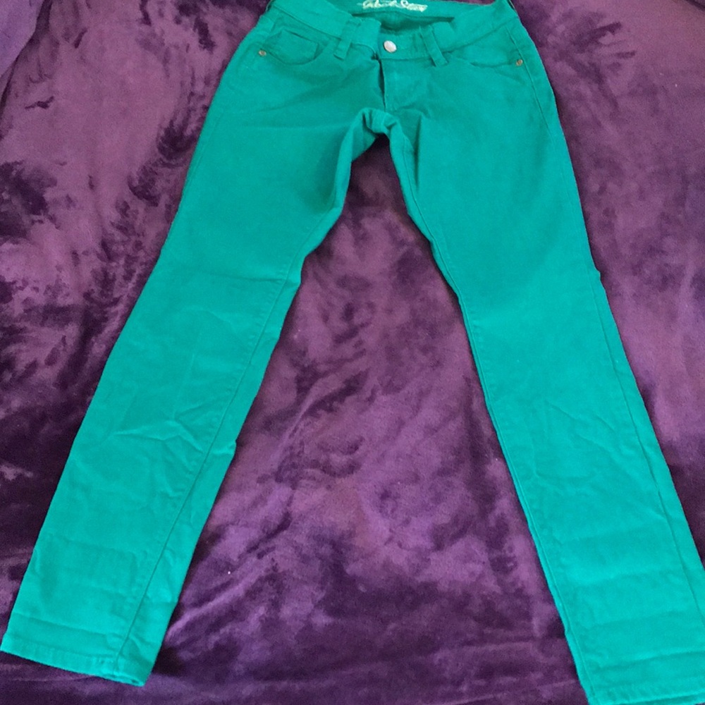 Green skinny jeans